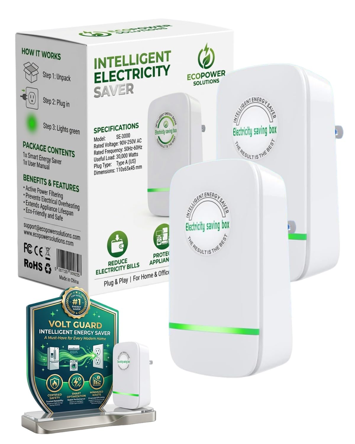 Stopwatt SmartPlug Device US Plug 90V-250V 30KW 2 Pack
